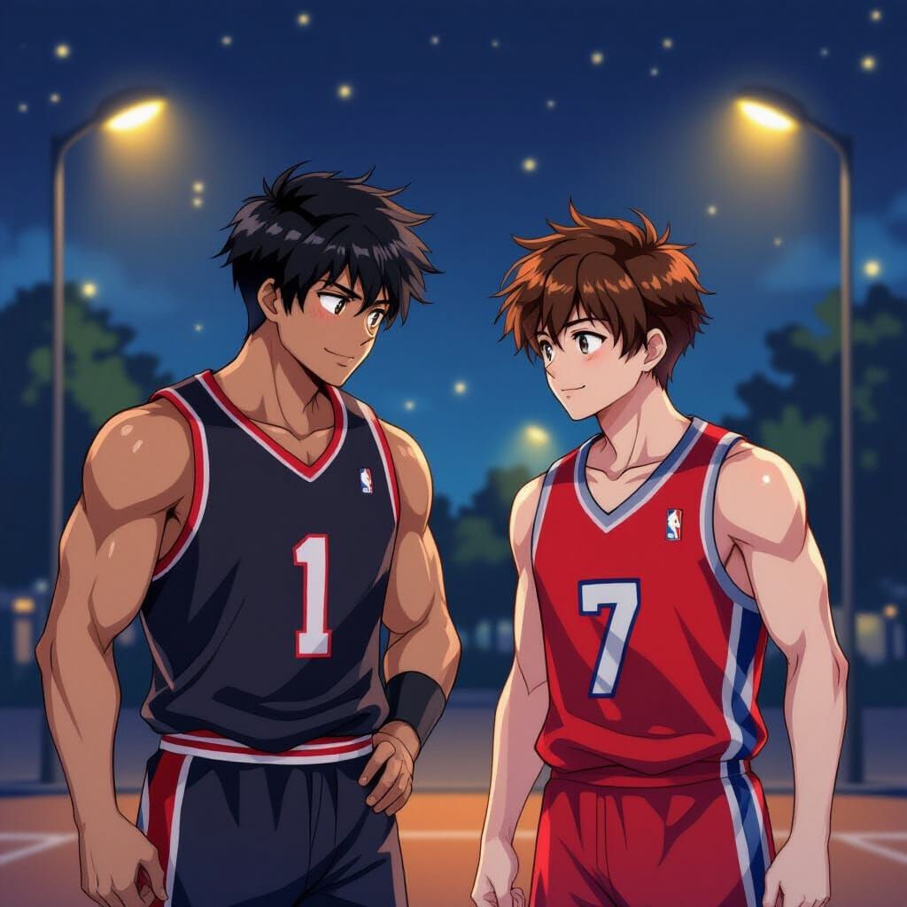 Anime Basketball Players at Night