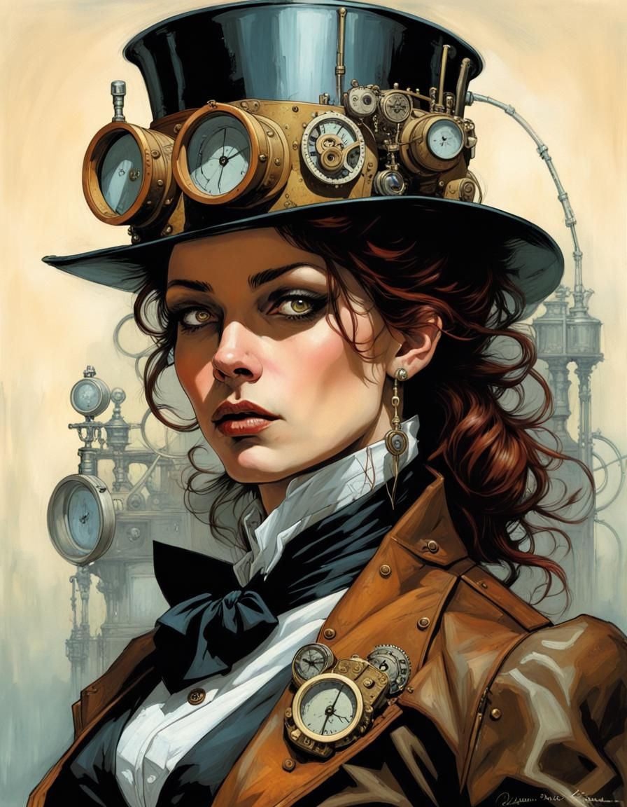 Steampunk Portrait in Neo-Victorian Acrylic Style