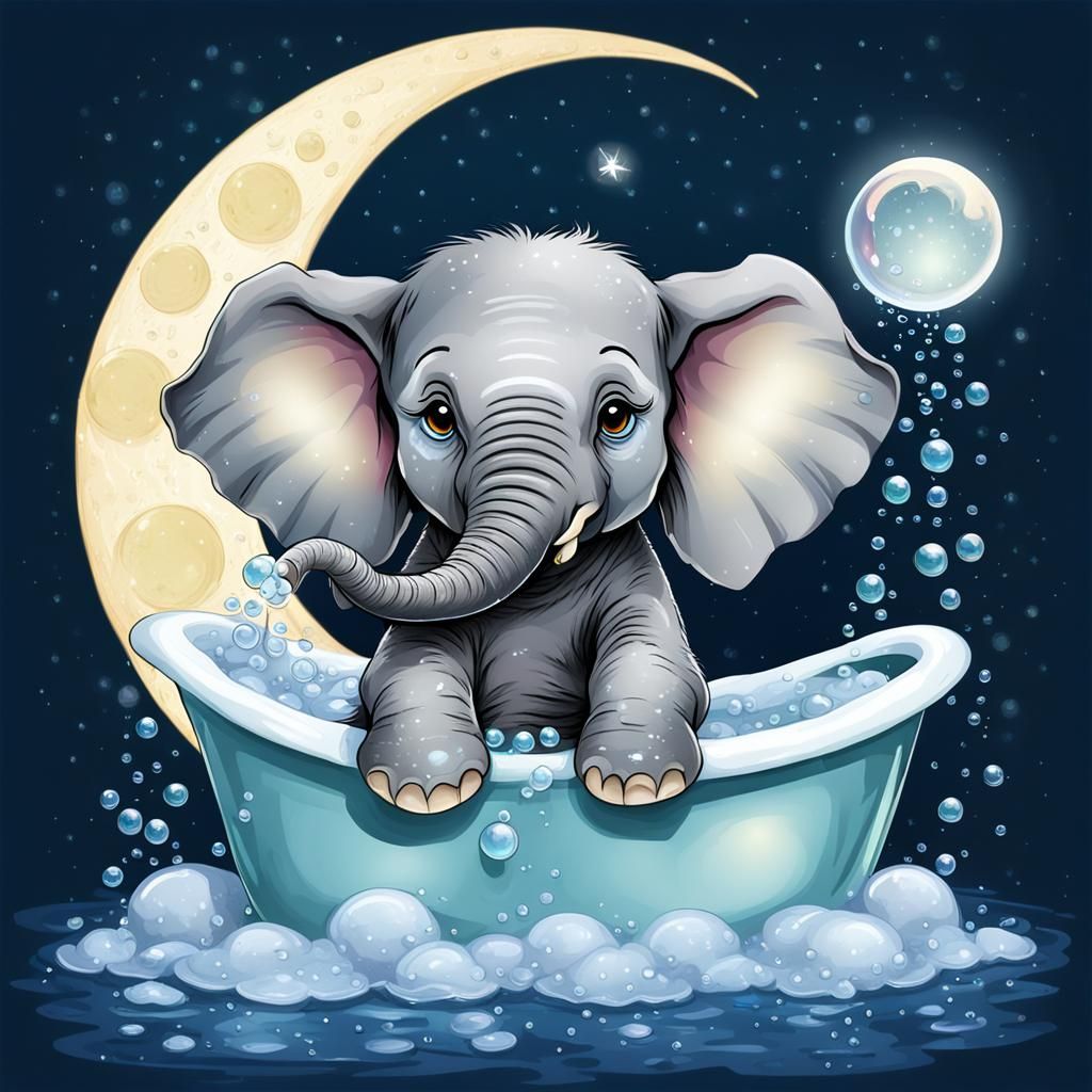 Elephant's Moonlit Bubble Bath Adventure