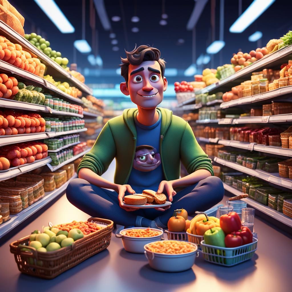 Picnic in Supermarket: 3D Digital Art