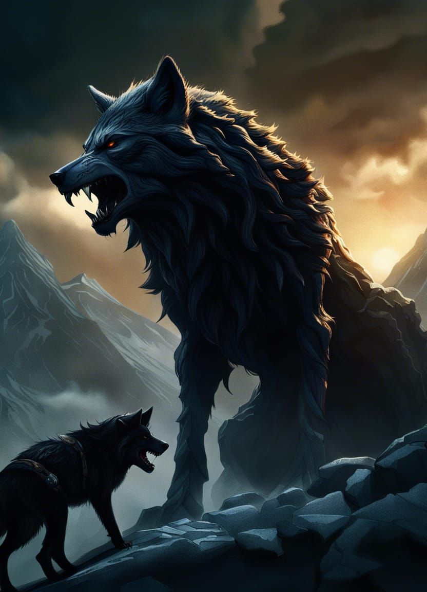 Tyr's Sacrifice to Fenrir: A Dramatic Digital Painting