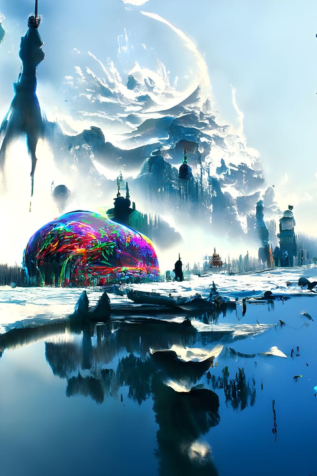 Psychedelic Northern Lights Mandala in Digital Painting Styl...