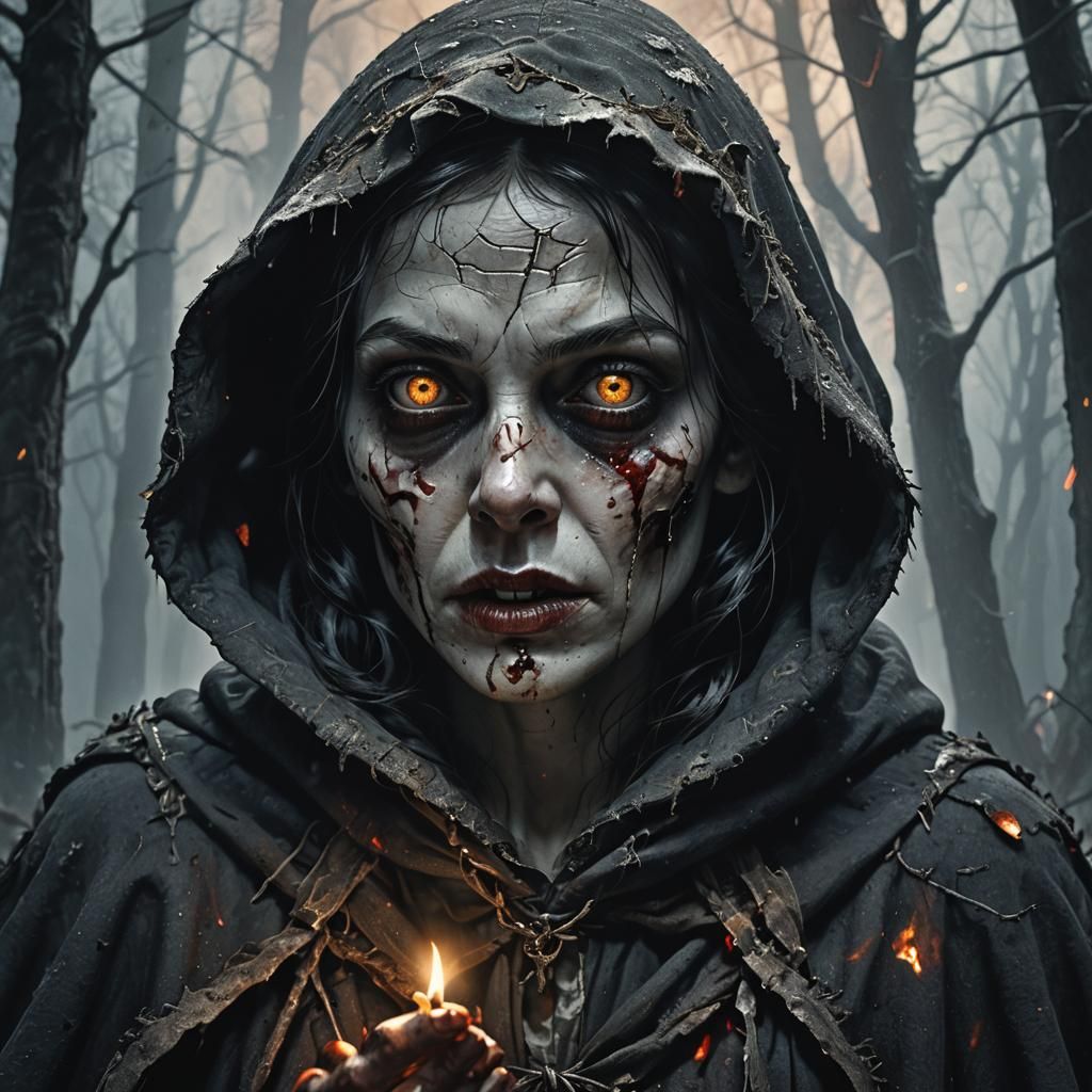 Zombie Snow White in Dark Gothic Horror Forest