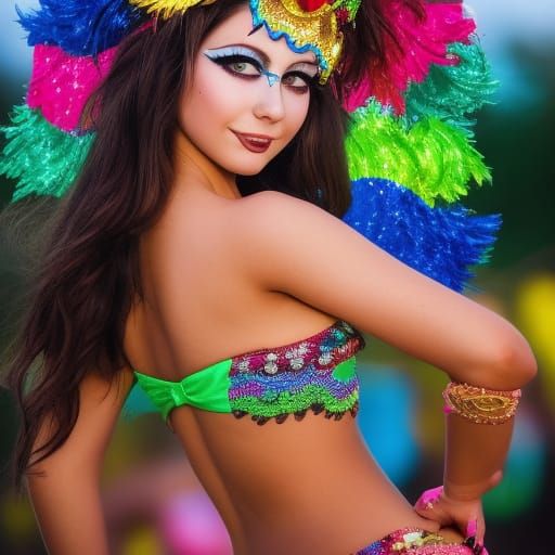 Brazilian Carnival Dancer with Painted Eyes