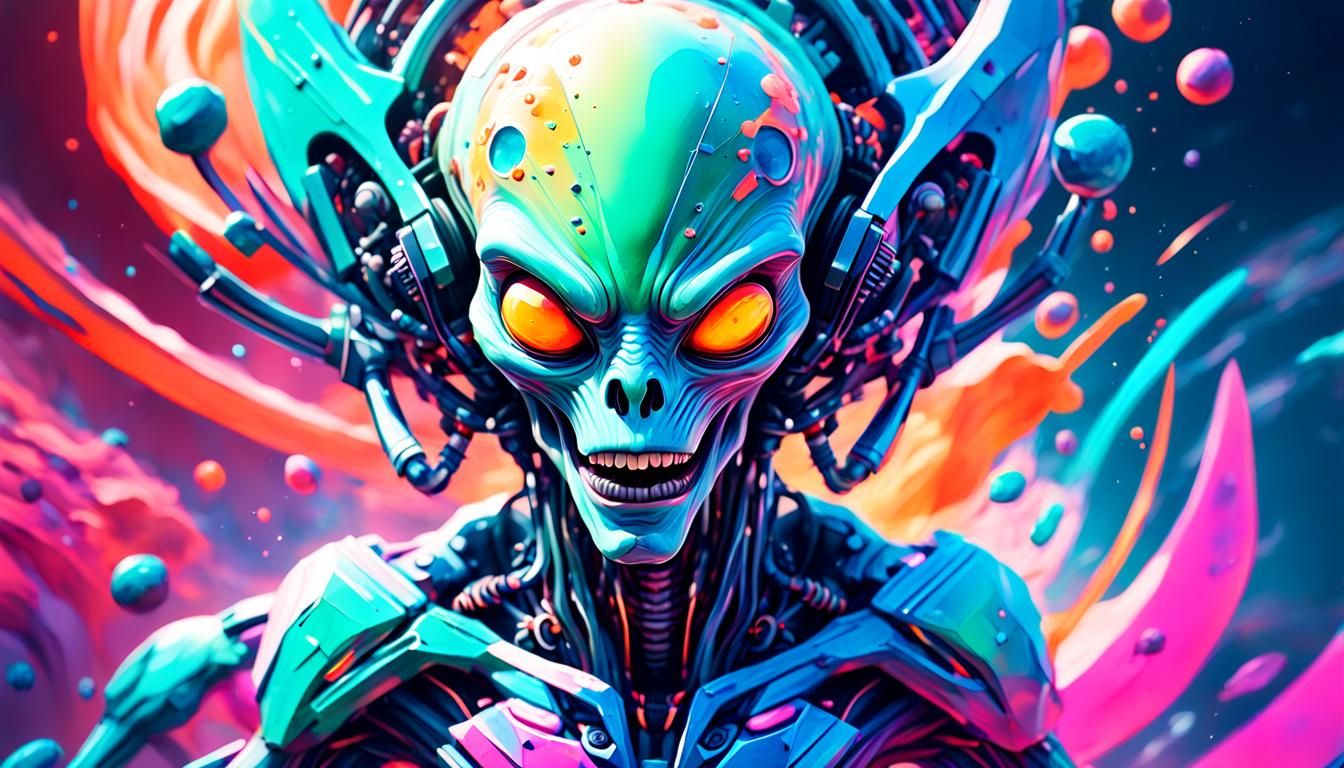 Alien Self-Portrait in Dystopian Surrealism, 64K