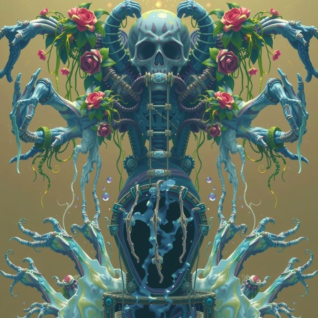 Eerie Macabre Water Wheel in Biomechanical Surrealism