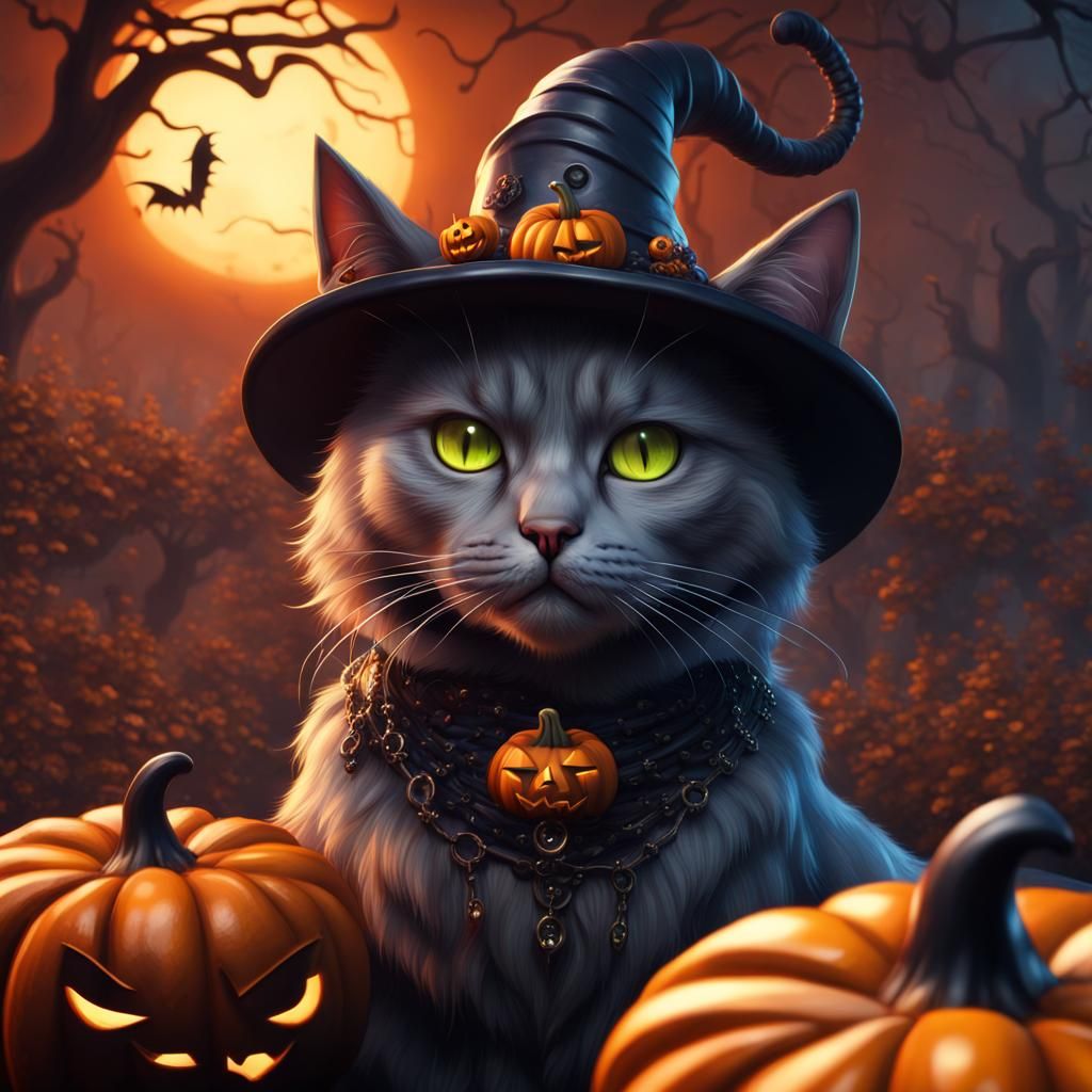 Halloween Cat Matte Painting in Deep Color