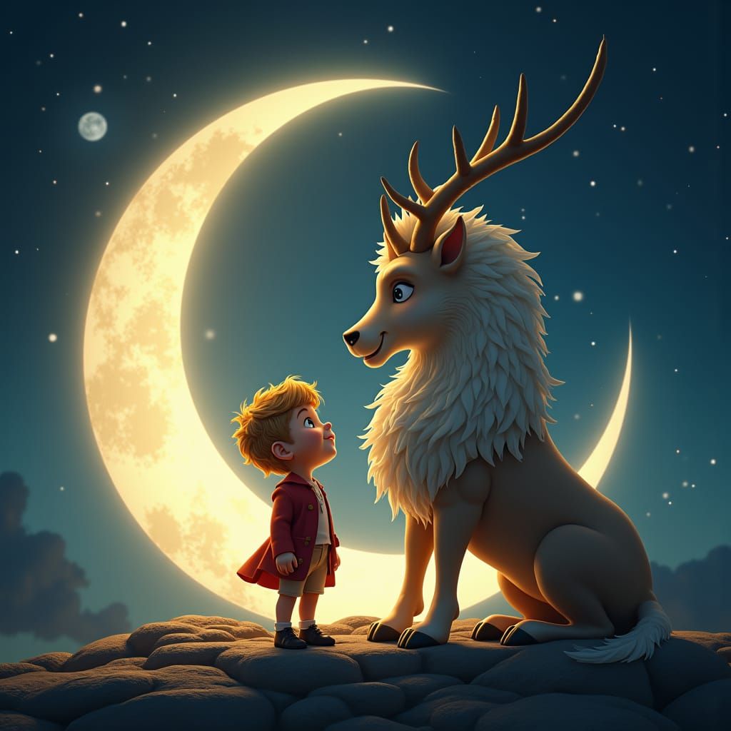 Little Prince and Fox on the Moon