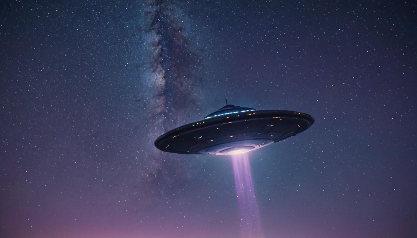 UFO Flying Saucer in Starry Night Sky