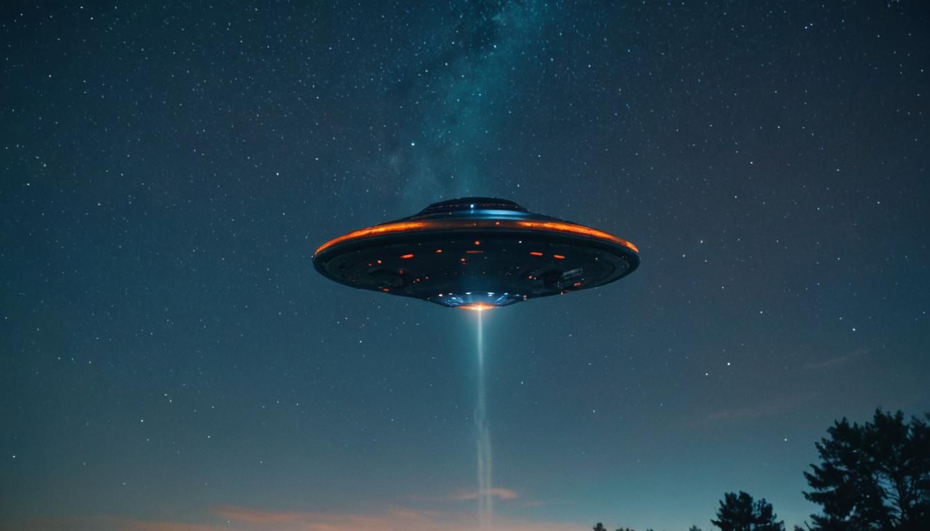 UFO Soaring Through Starry Night Sky