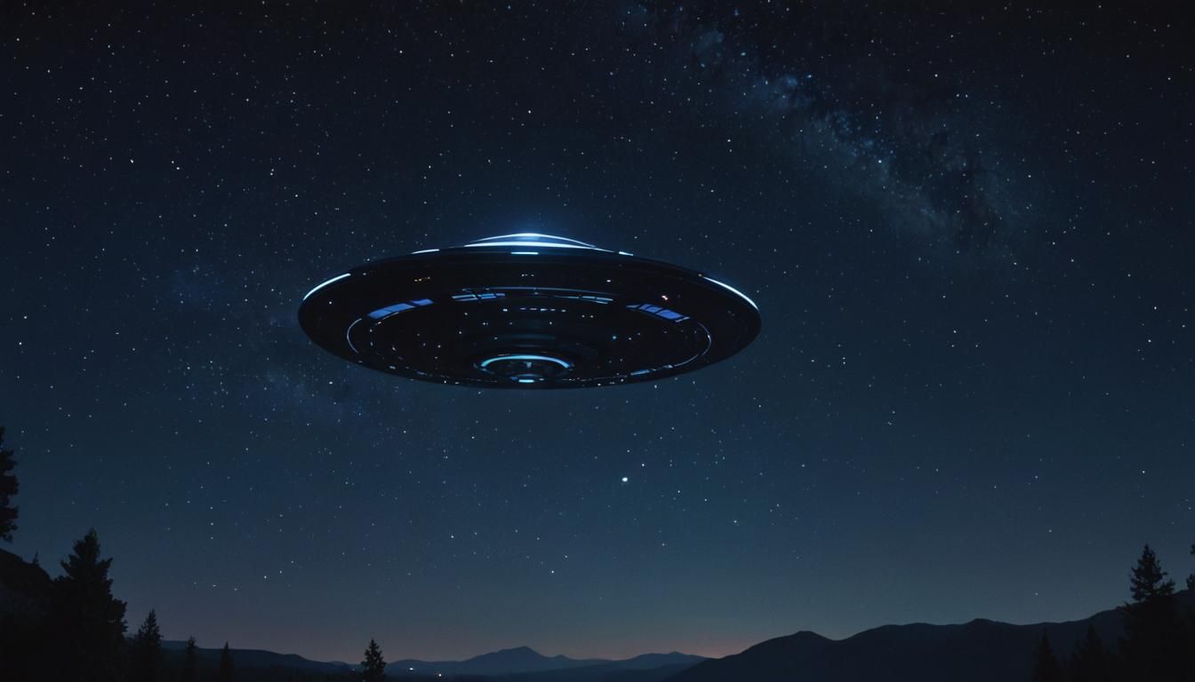 Flying Saucer Soaring Through Starry Night Sky
