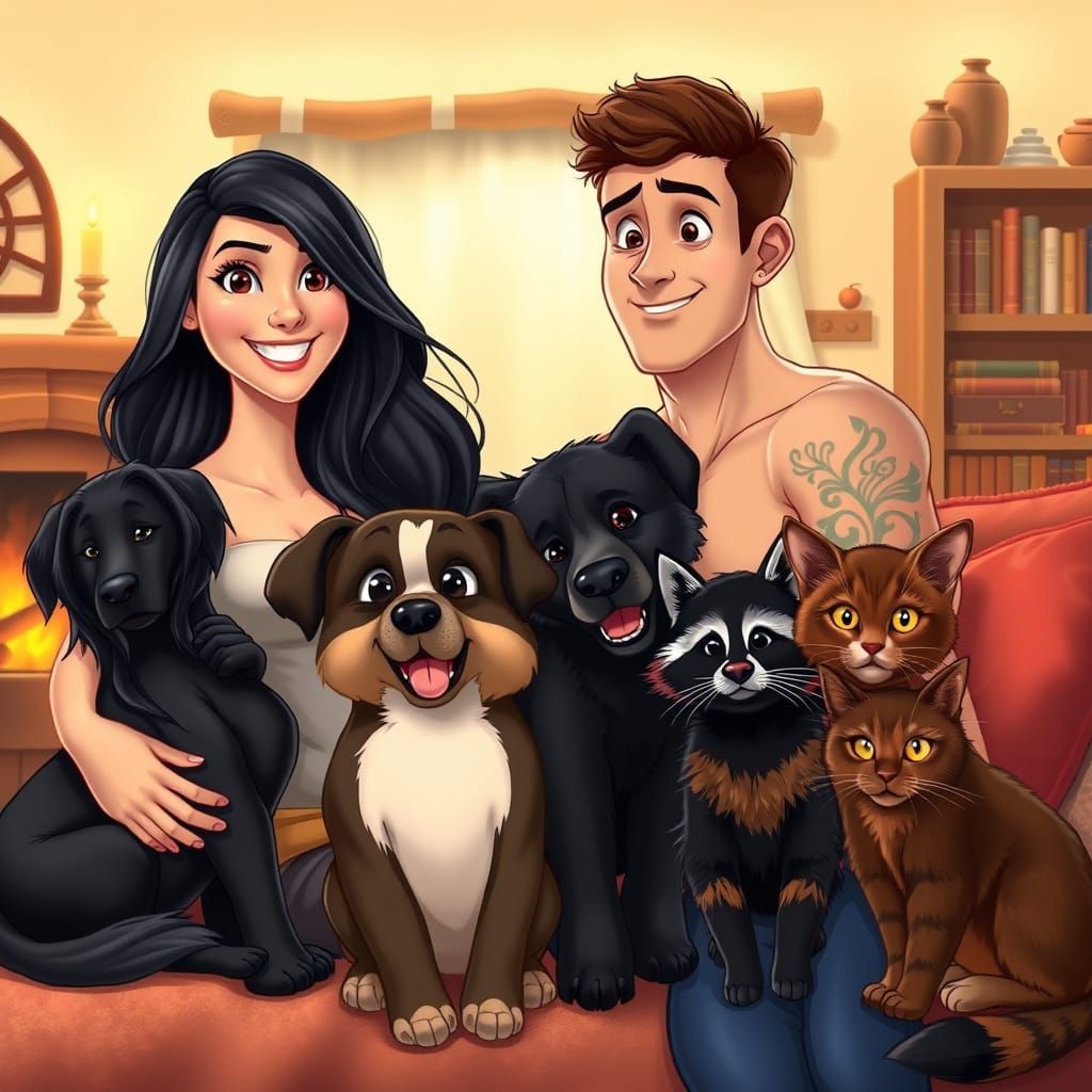 Warm Family Portrait in Cozy Disney-Style Living Room