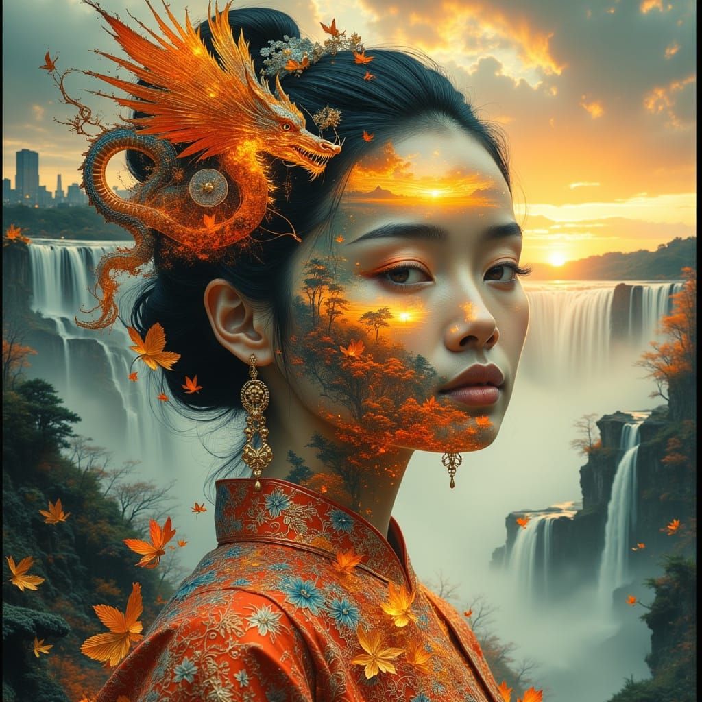 Surreal Chinese Queen with Niagara Falls