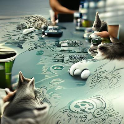 Cats Playing Poker in Detailed Matte Painting