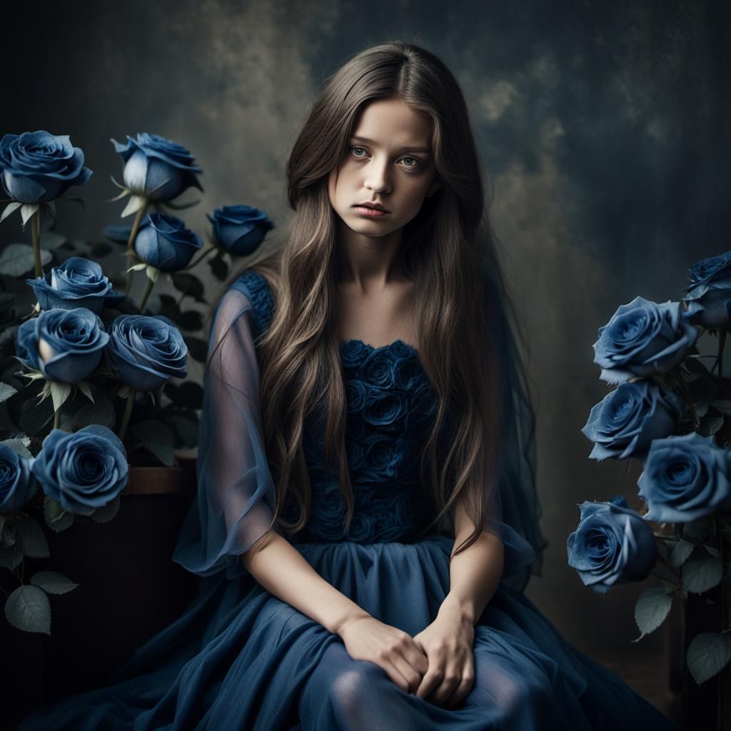 Mysterious Woman Surrounded by Dark Roses