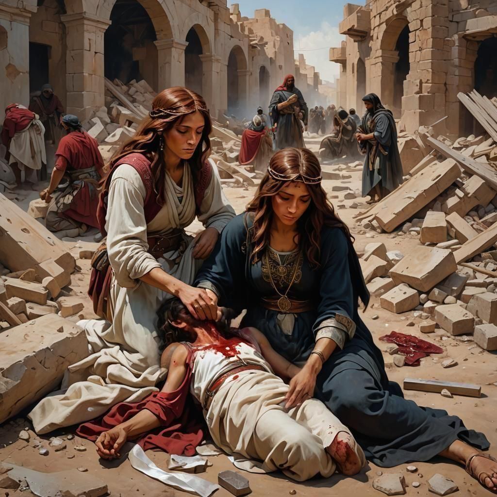 Battle Scene with Jesus and Mary: Oil Painting