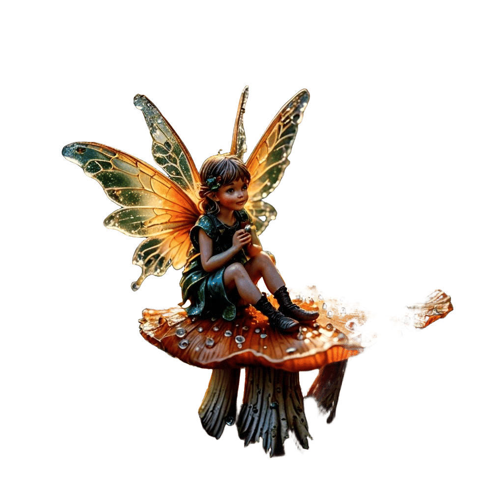 Detailed Macro Photograph of a Fairy on Mushroom