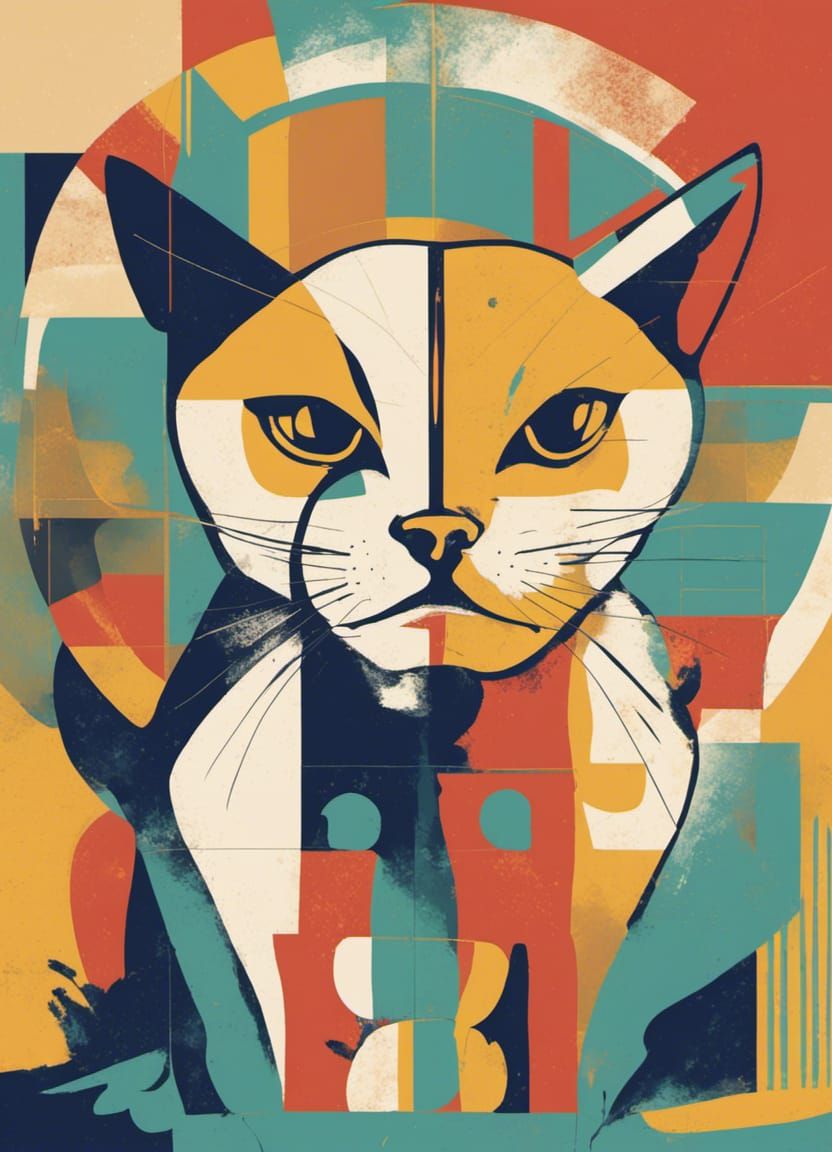 Pop Art Cat and Dog in Bauhaus Style