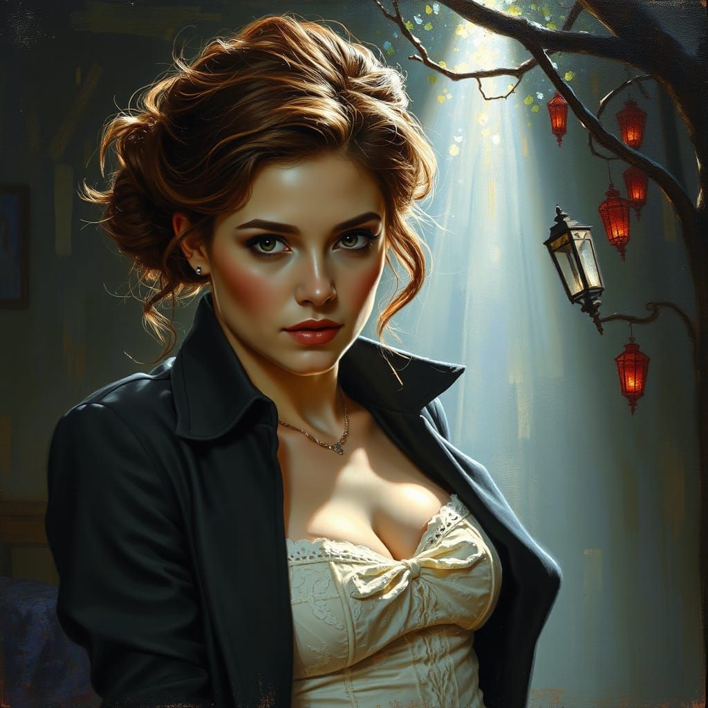 Raquel Welch Portrait in Impressionist Nighttime Style