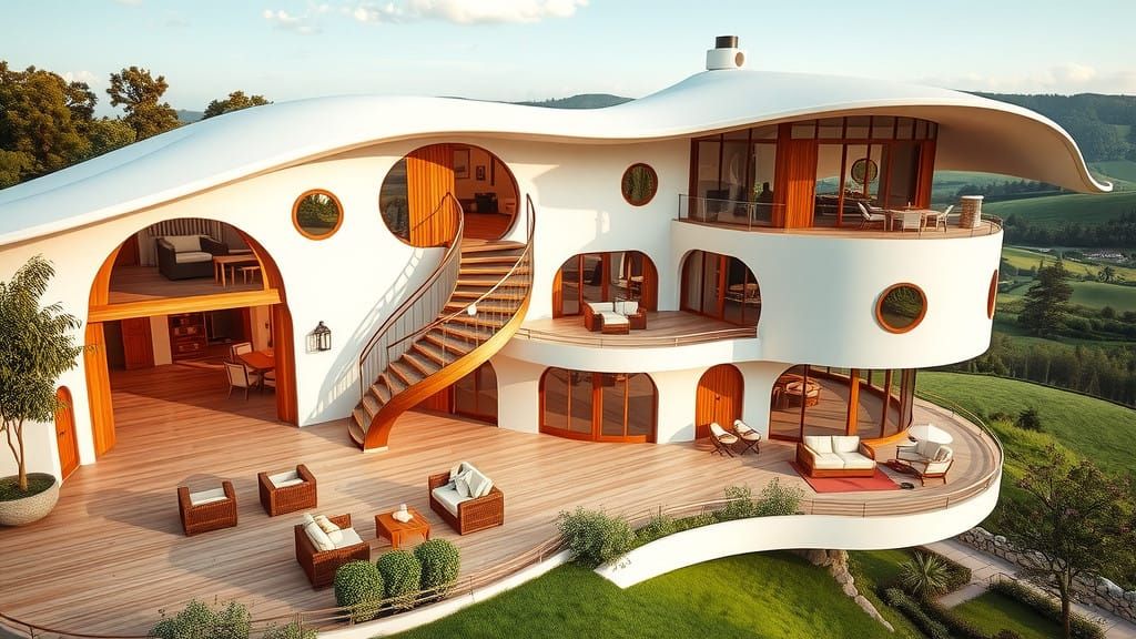 Ultra-Modern Nature-Inspired Home with Curvilinear Architect...