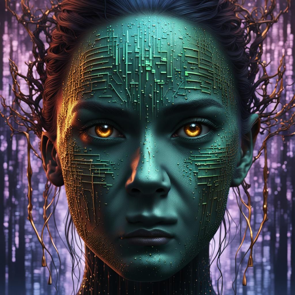 Binary Matrix Woman: Digital Concept Art