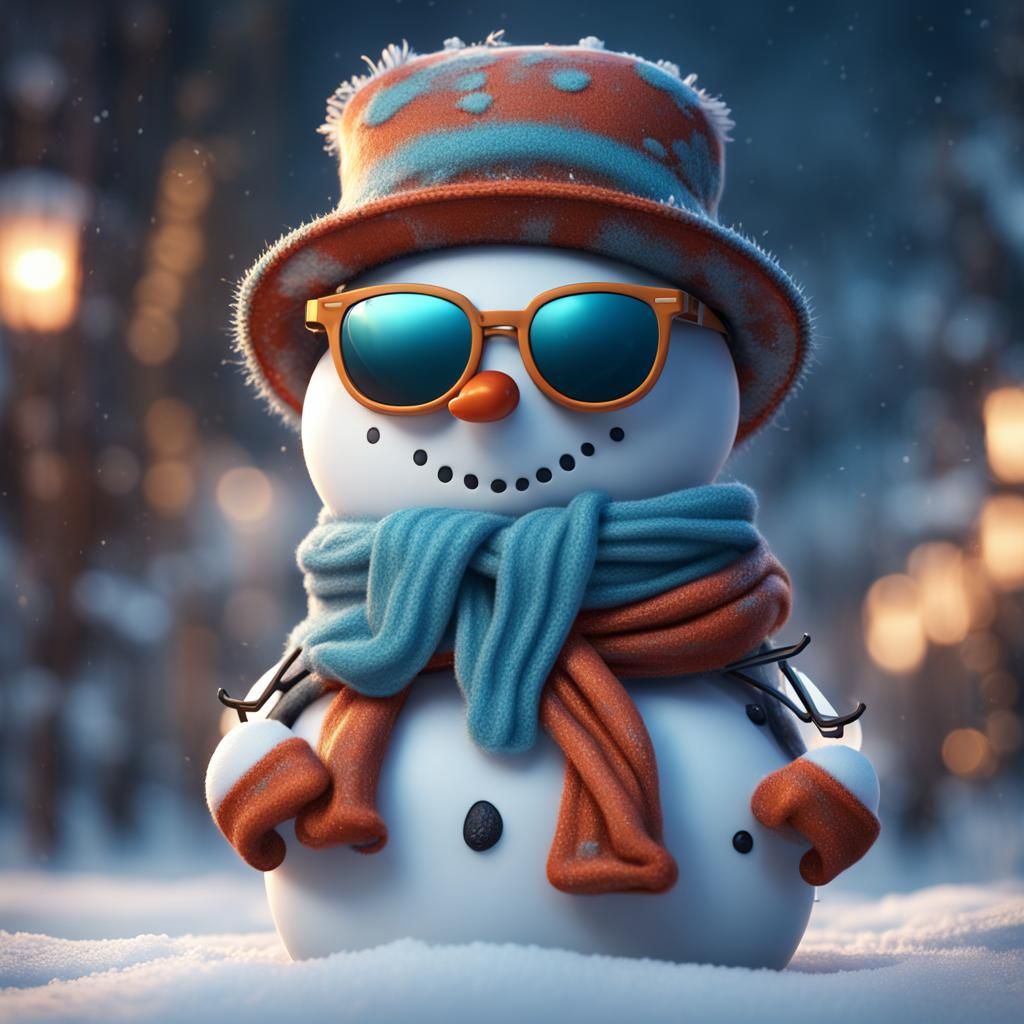Snowman with Sunglasses: Detailed Matte Painting