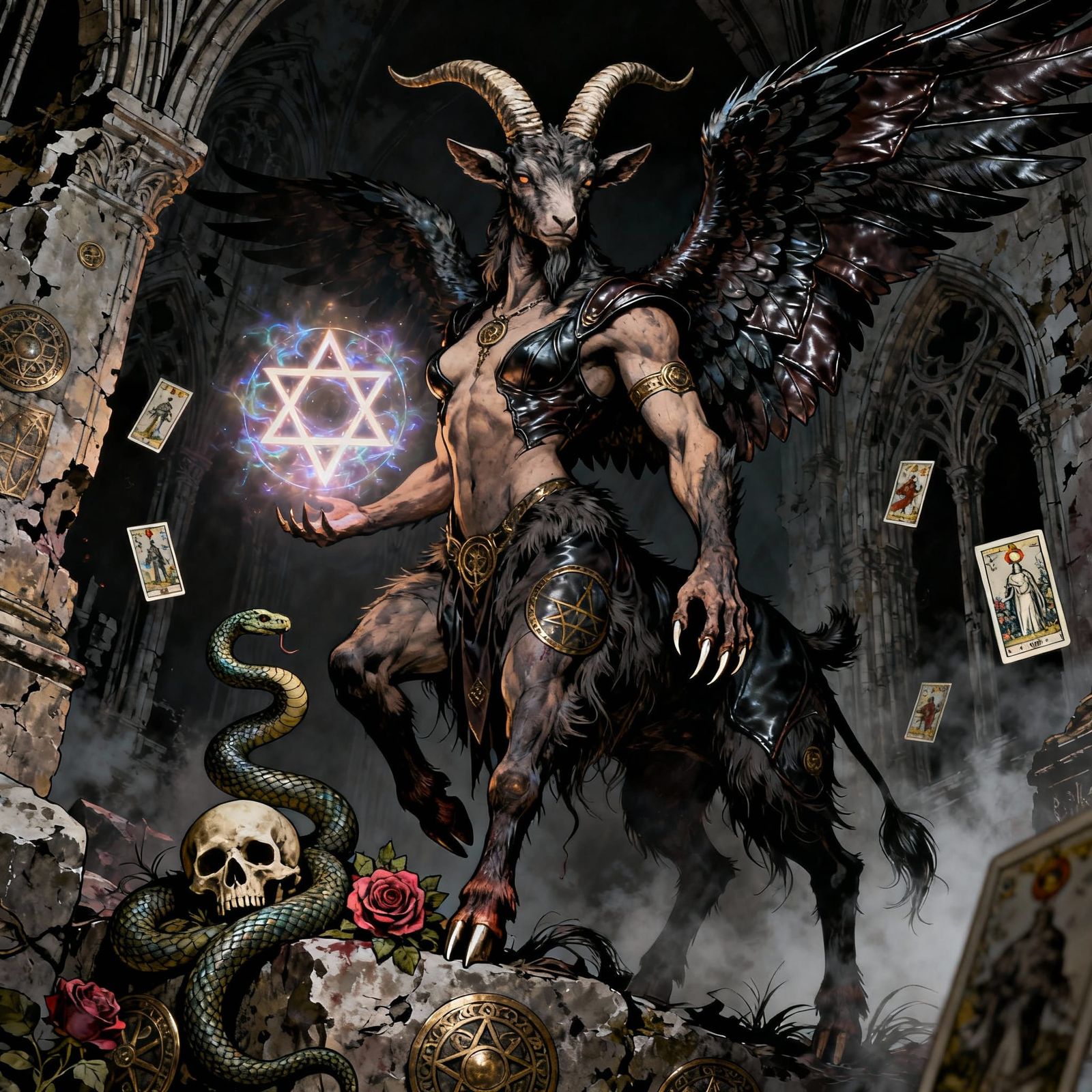 Baphomet: Symbol of Balance in Dark Illustration Style