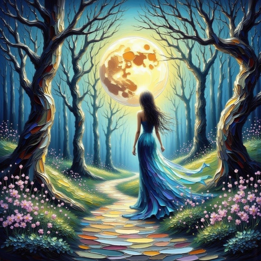 Whimsical Forest Scene in Impasto Style