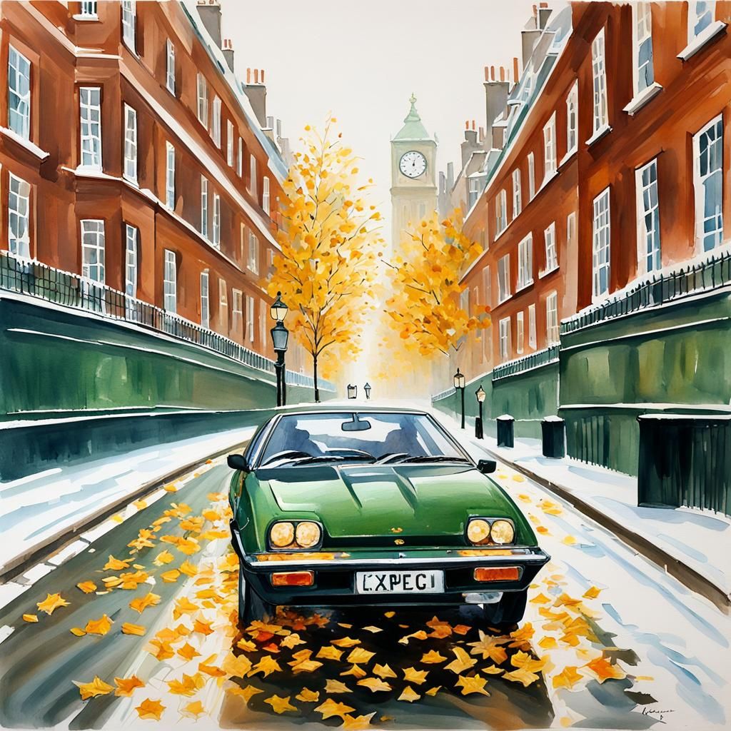 Lotus Excel in Snowy London: Impressionist Gouache Painting