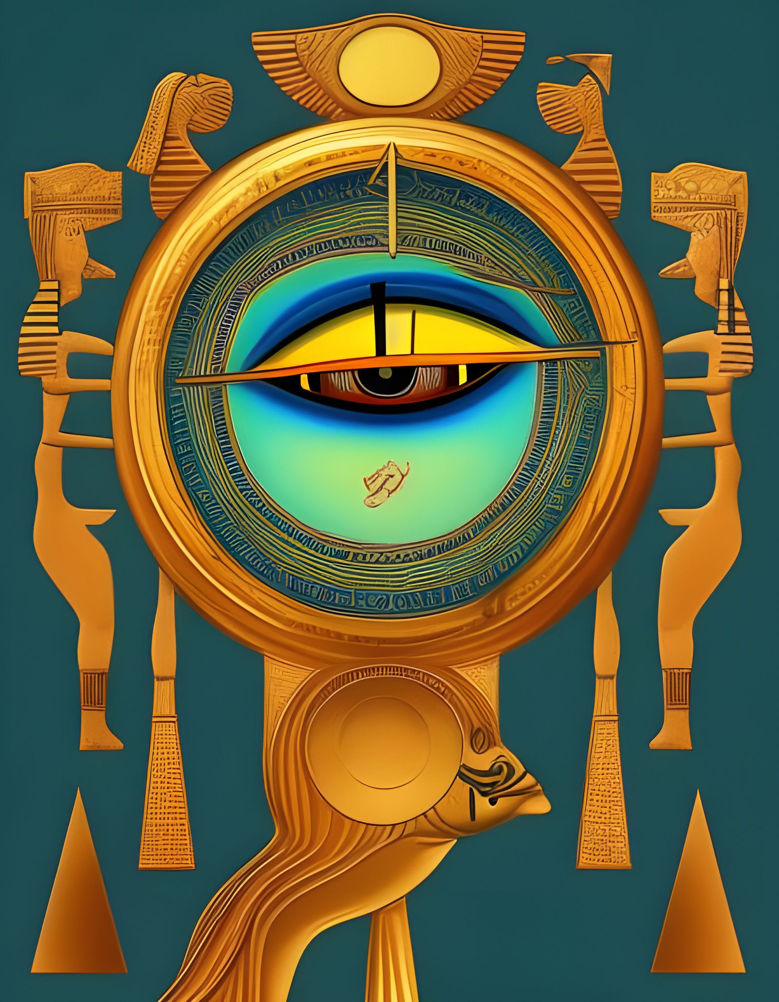 Eye of Horus and Melting Clock, in Surrealist Style