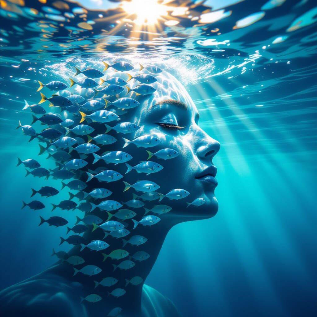 Underwater Fish Face in Impressionistic Style