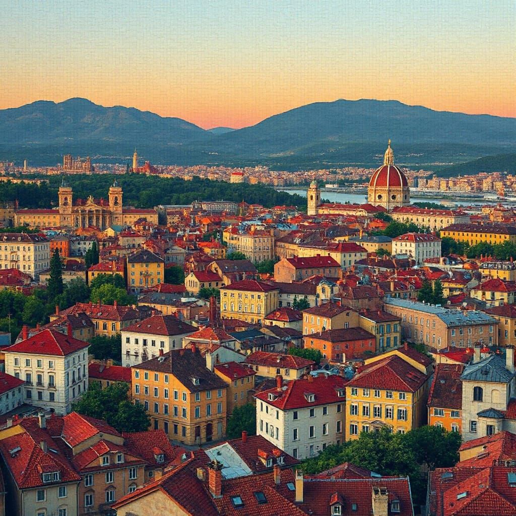 Ethereal Cityscape in Pixelated Mosaic