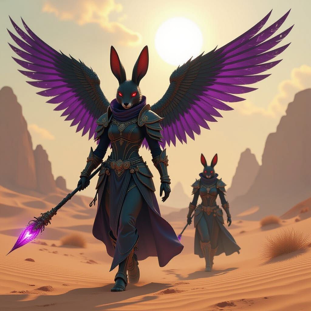 Cybernetic Rabbit Fox in Dark Fantasy Landscape