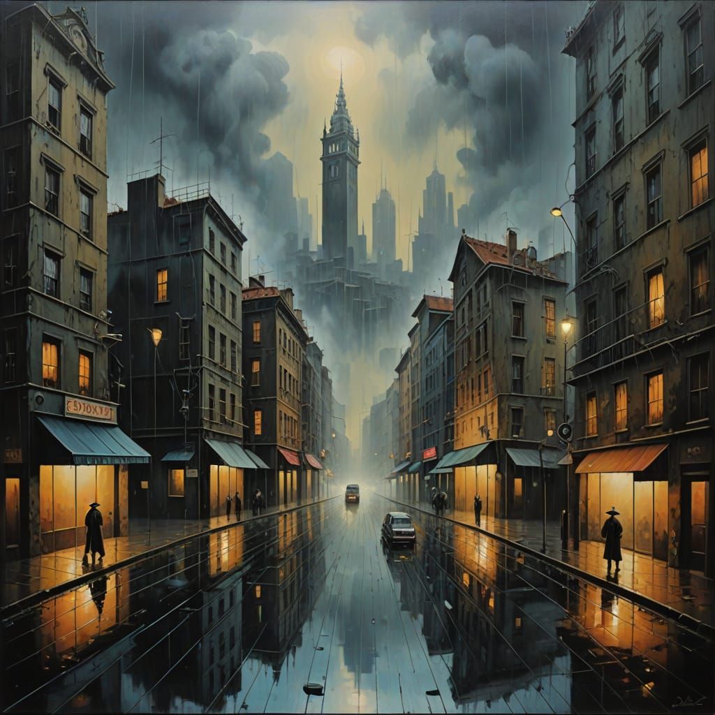 Surreal Gloomy City in Salvador Dali Style