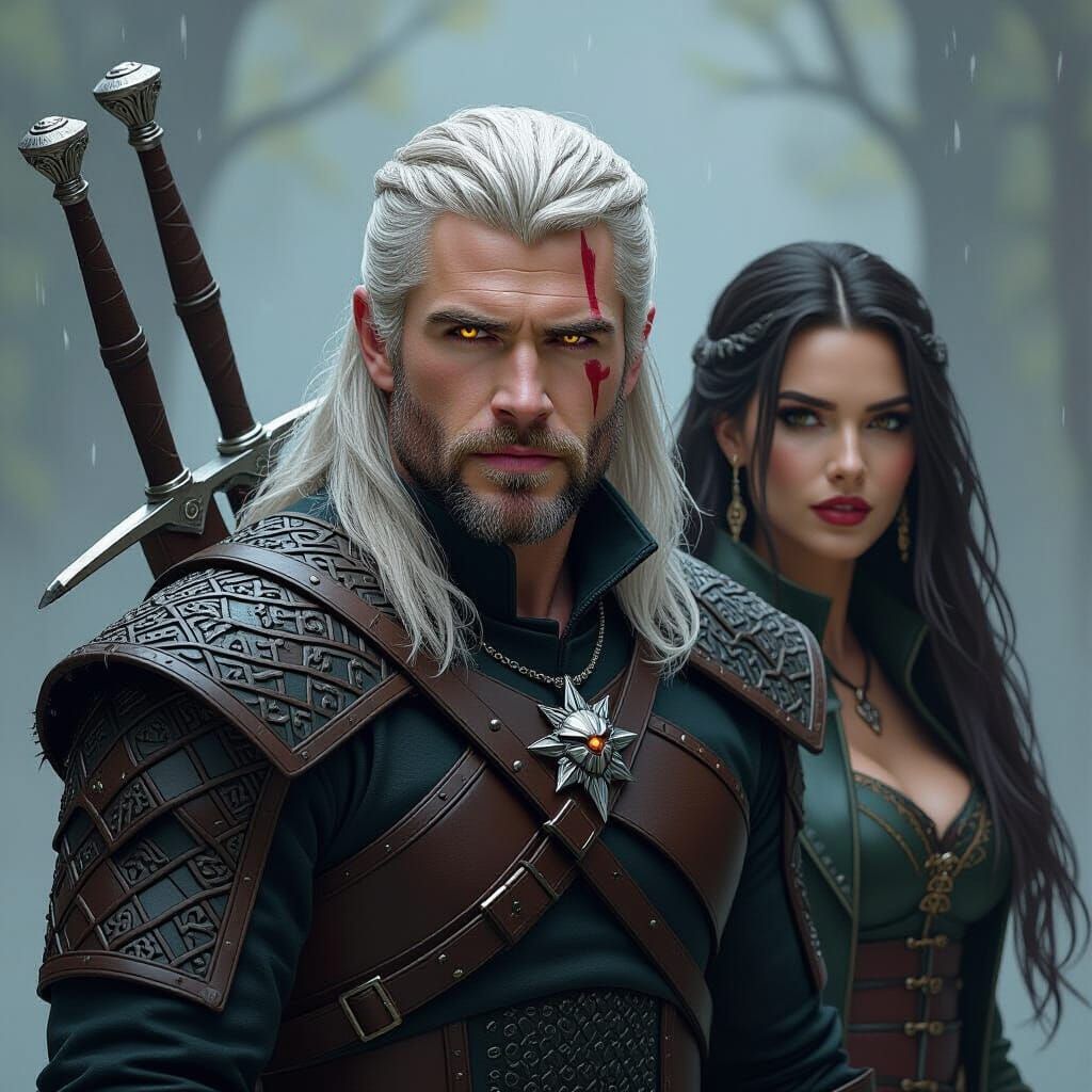 Geralt of Rivia, Witcher, in Dark Fantasy Style