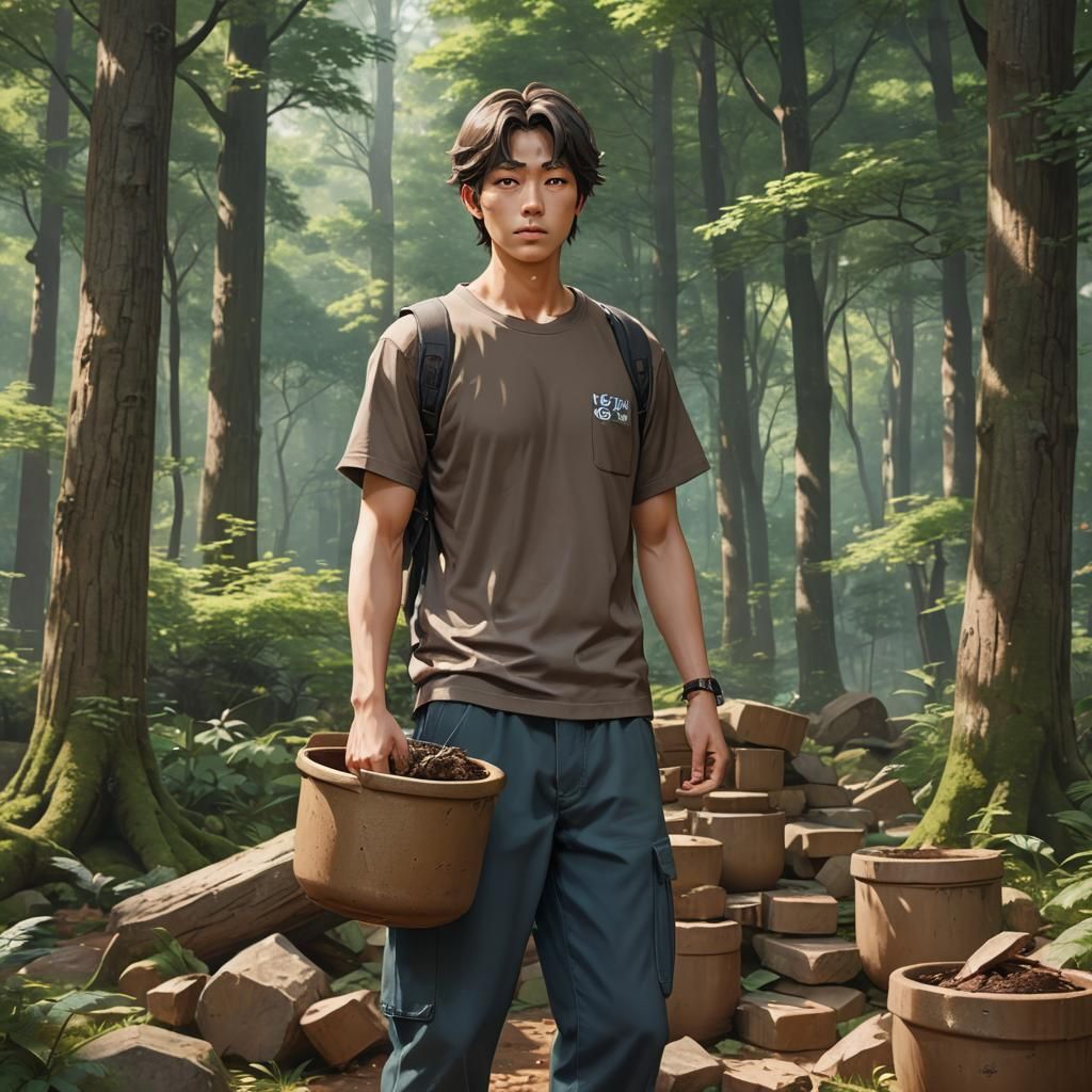Delivery Man with Korean Crock in Anime Style