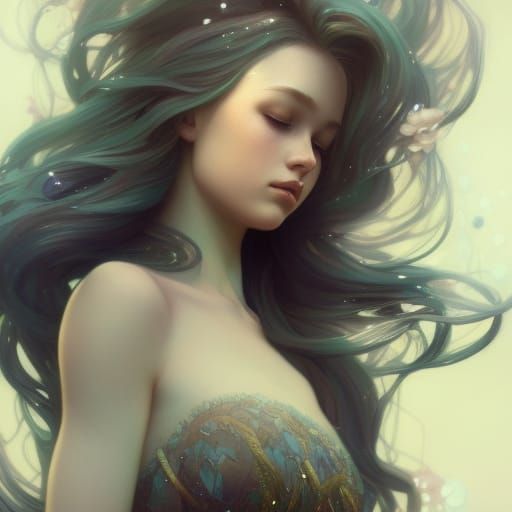 Mermaid Fairy Portrait in Hyperdetailed Style