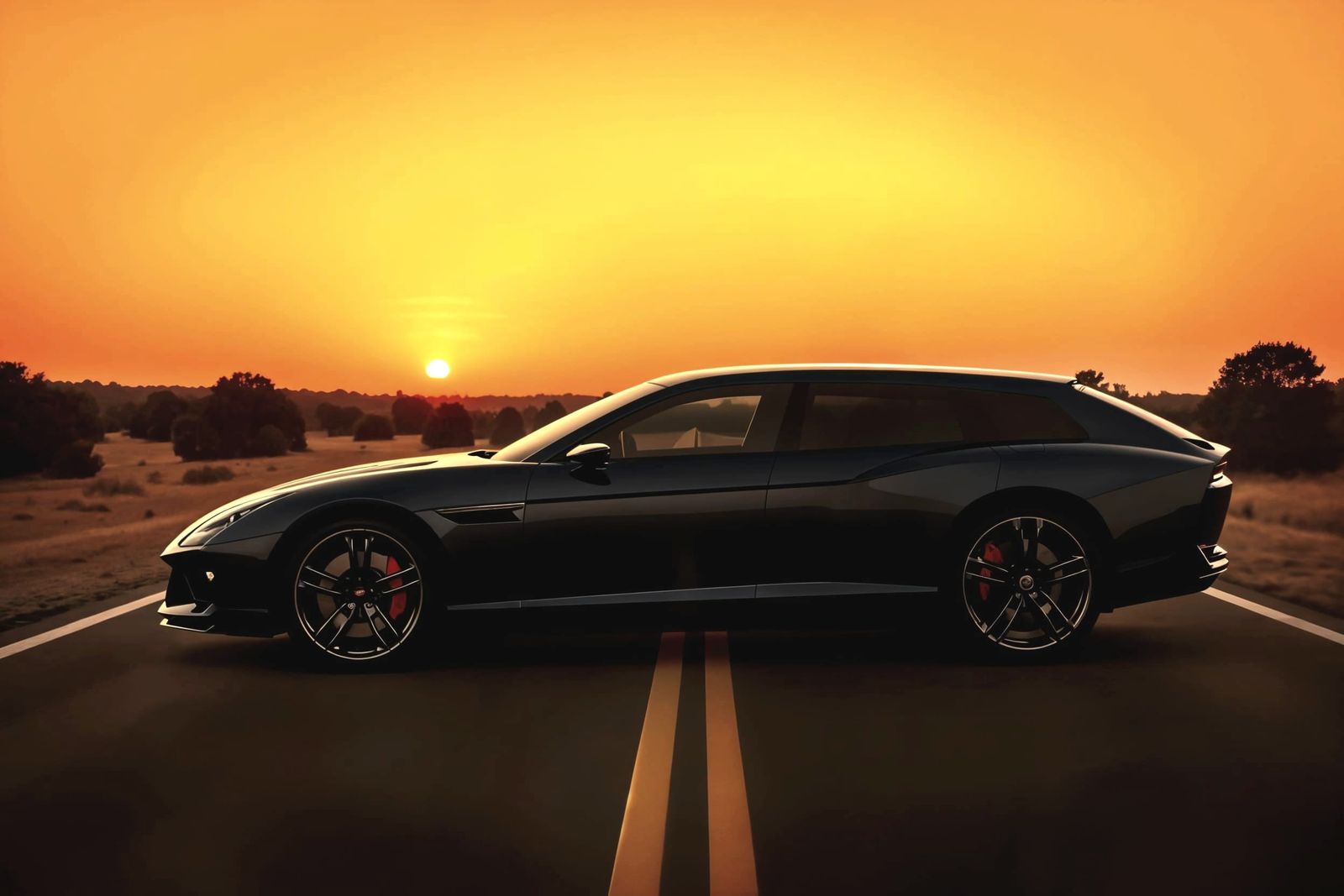 Lamborghini Estoque Wagon on Route 66 at Sunset