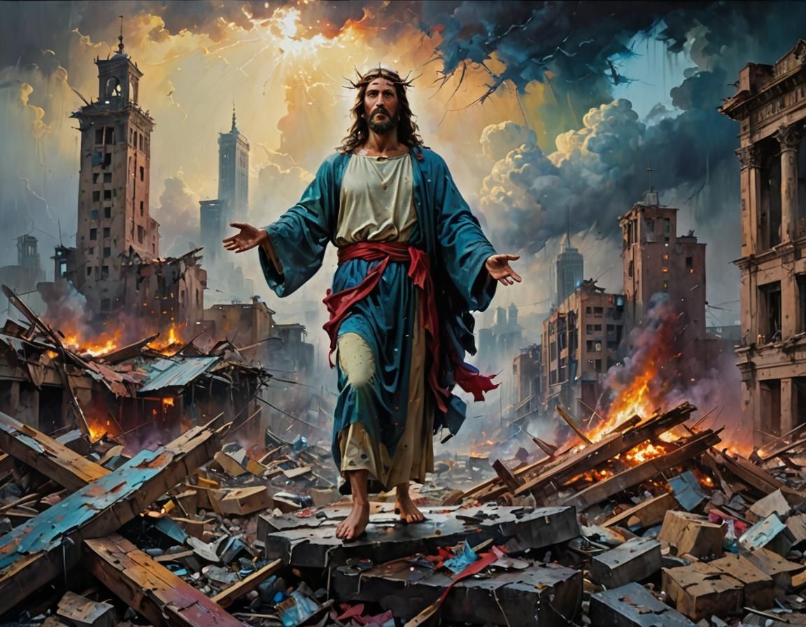 Jesus Christ Saving World: Vivid Oil Painting