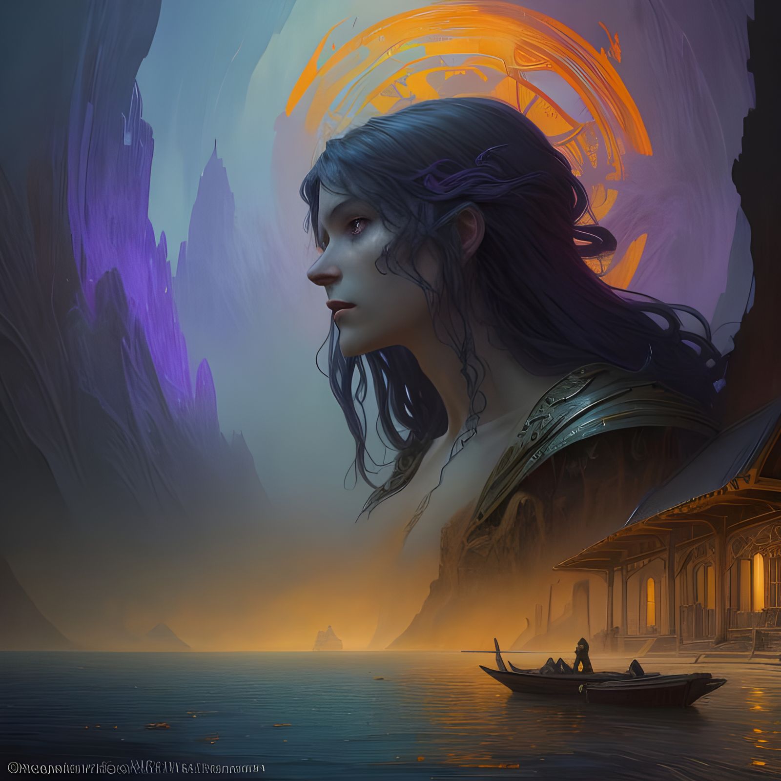 Underwater Woman in Mountain Lake, Dark Fantasy Art