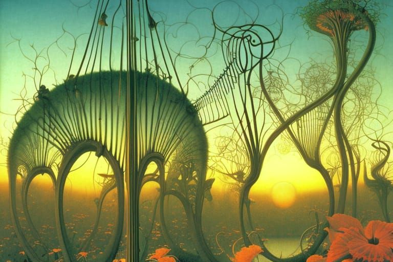 Surreal Venus Flytrap Garden at Sunrise