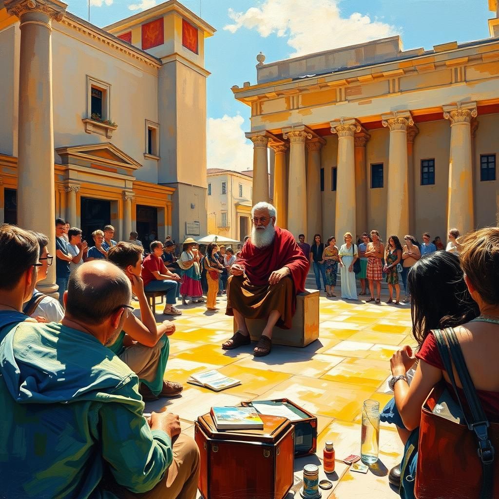 Socrates Teaching Philosophy in Neo-Impressionist Style