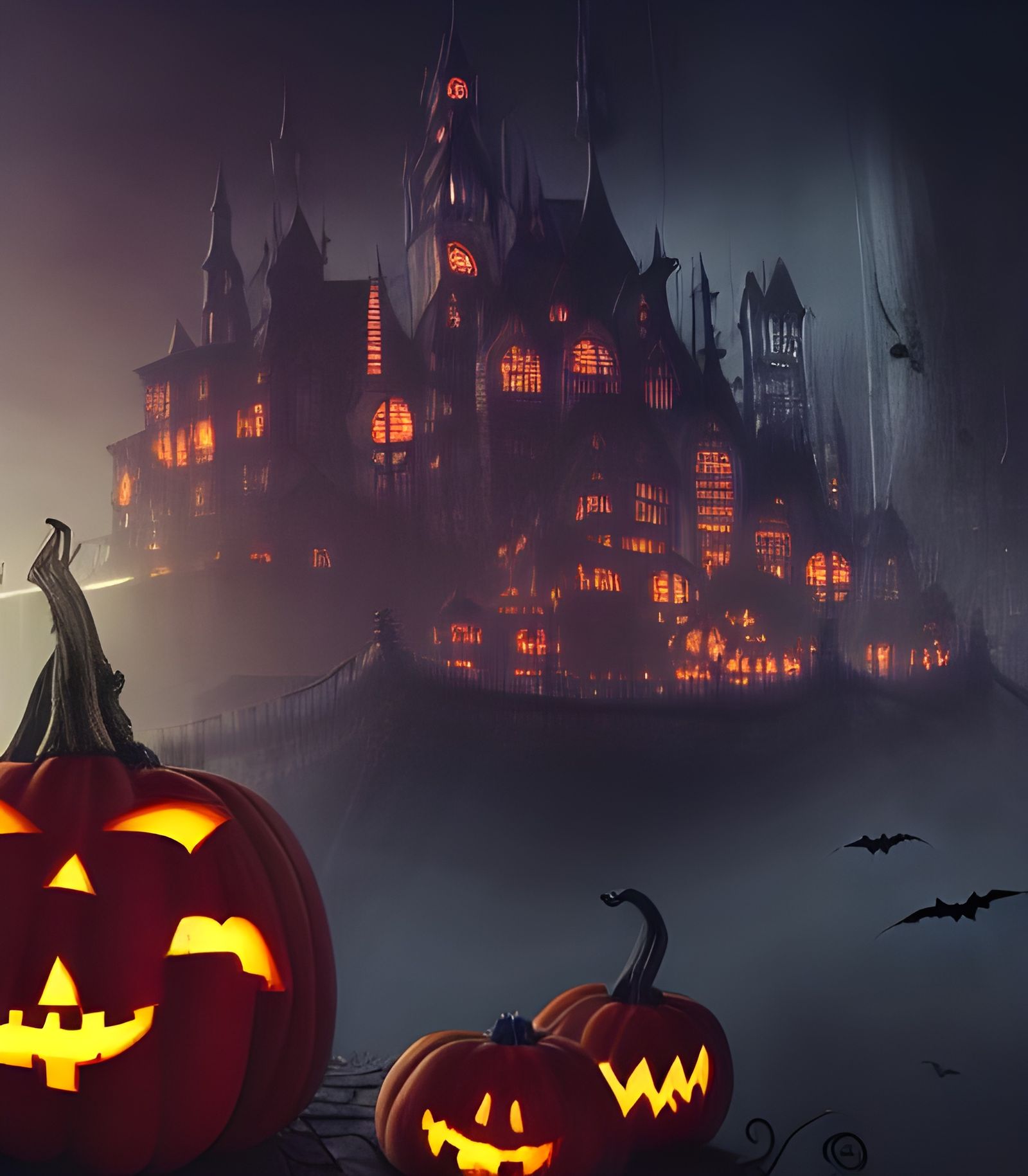 Magical Floating Pumpkin City in Studio Ghibli Style