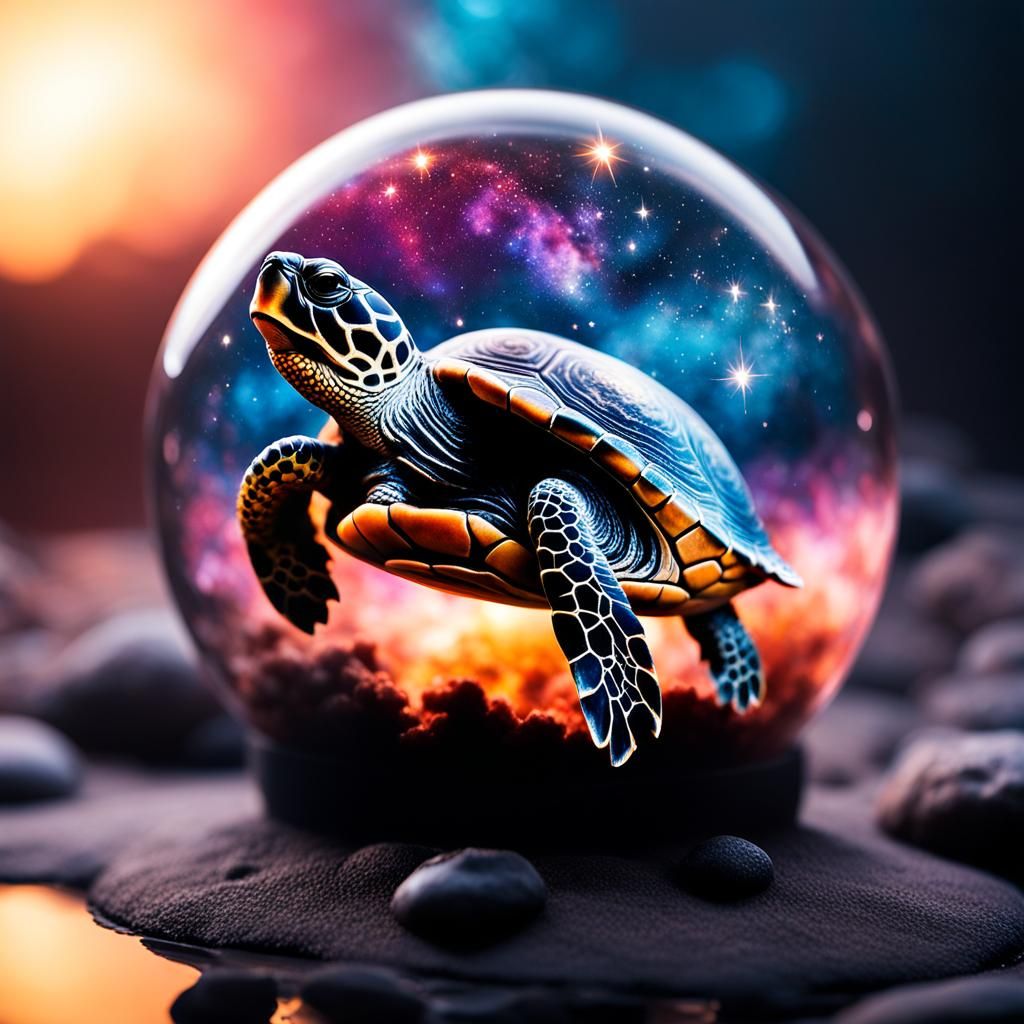 Cosmic Turtle: Double Exposure Silhouette Art