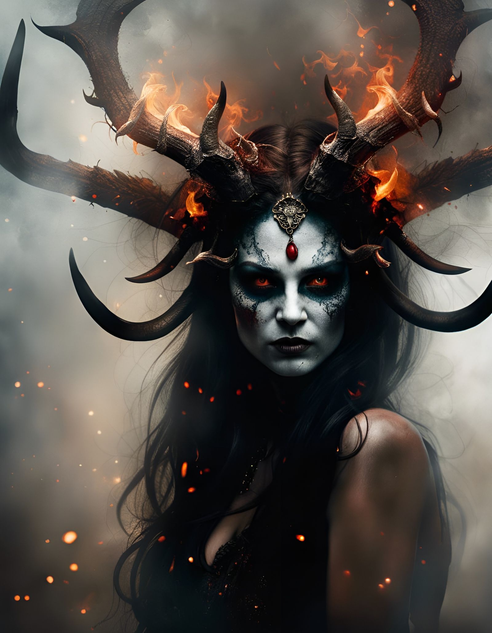 Horrifying Demoness with Hellfire Antlers