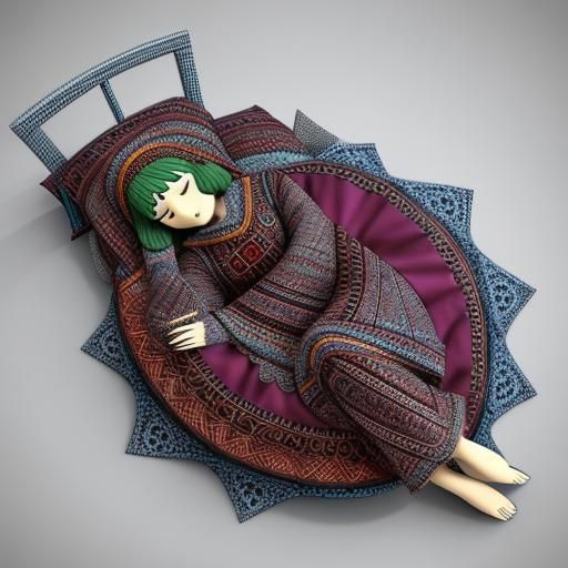 Female Dwarf Relaxing in Bed with Abstract Elements