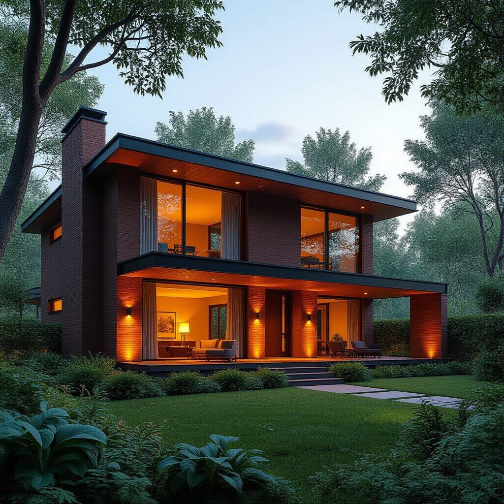 Modern Brick House in Matte Painting Style