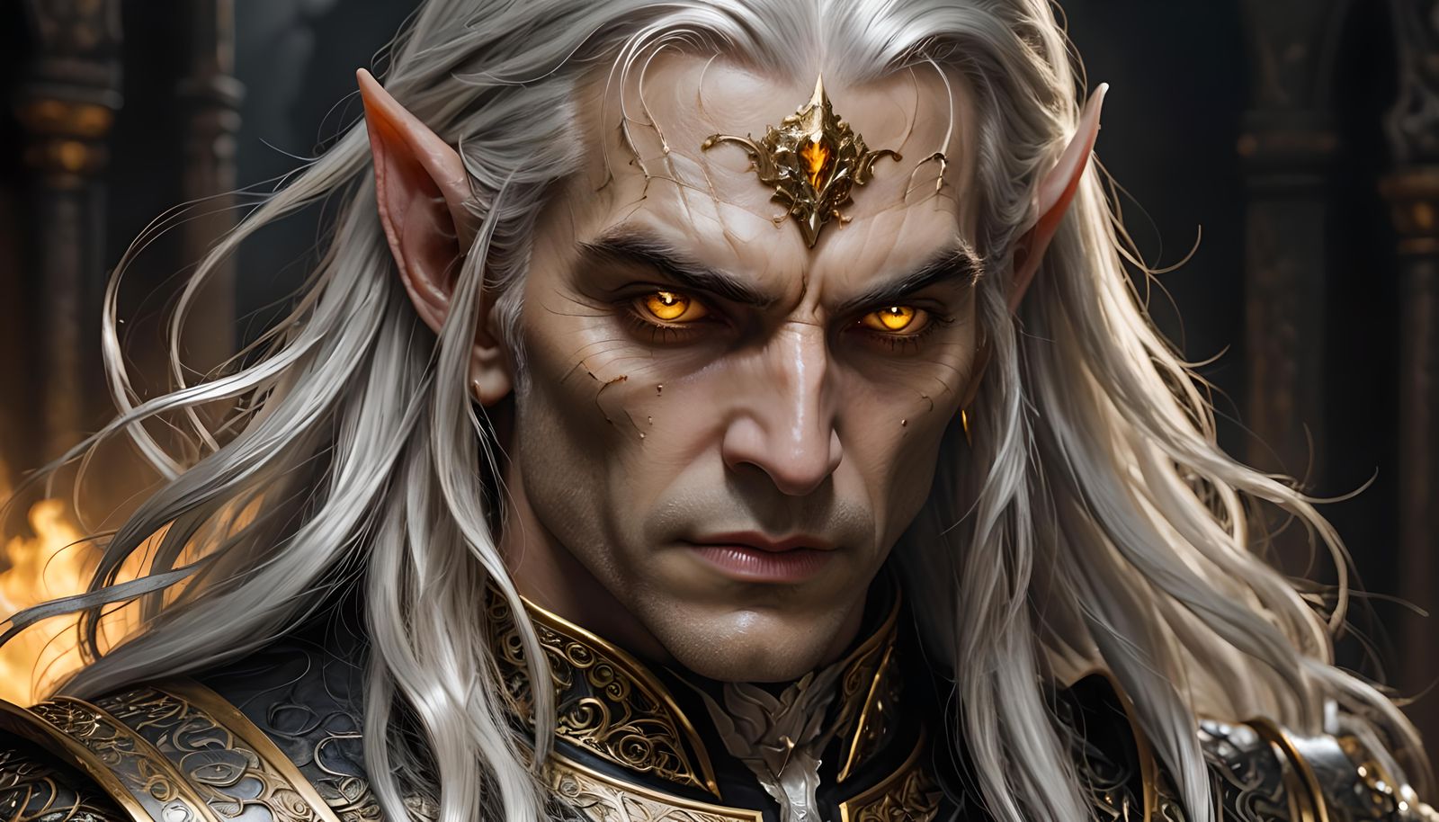 Elf Vampire in White and Gold Armor