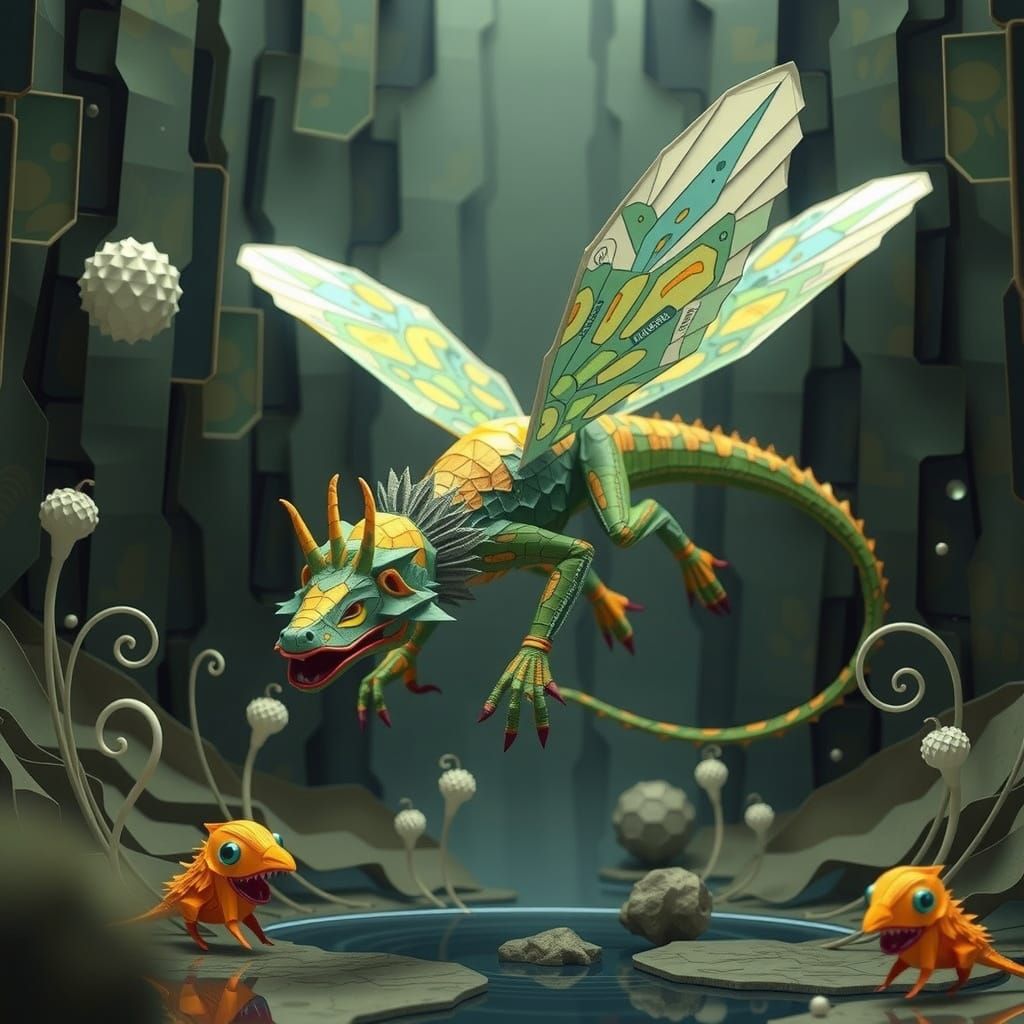 Colorful Origami Paper Sculptures in Pop Art Style