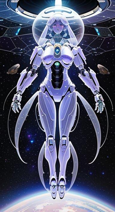 Massurrealist Translucent Mecha Giantess in Space